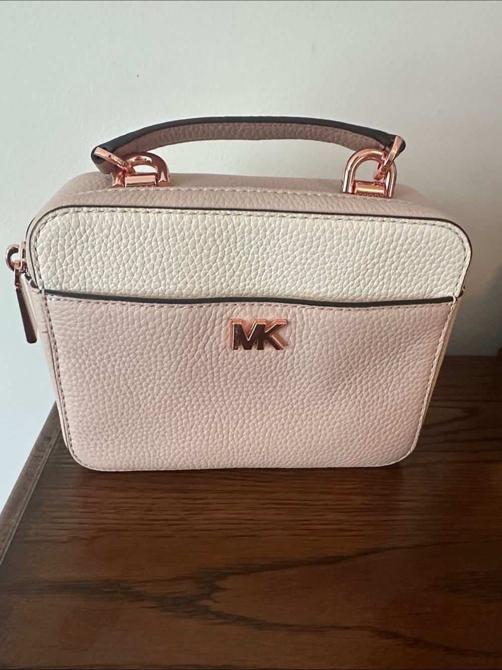 Michael Kors Blush Pink & Cream Leather Mini Top-Handle Bag with Crossbody Strap